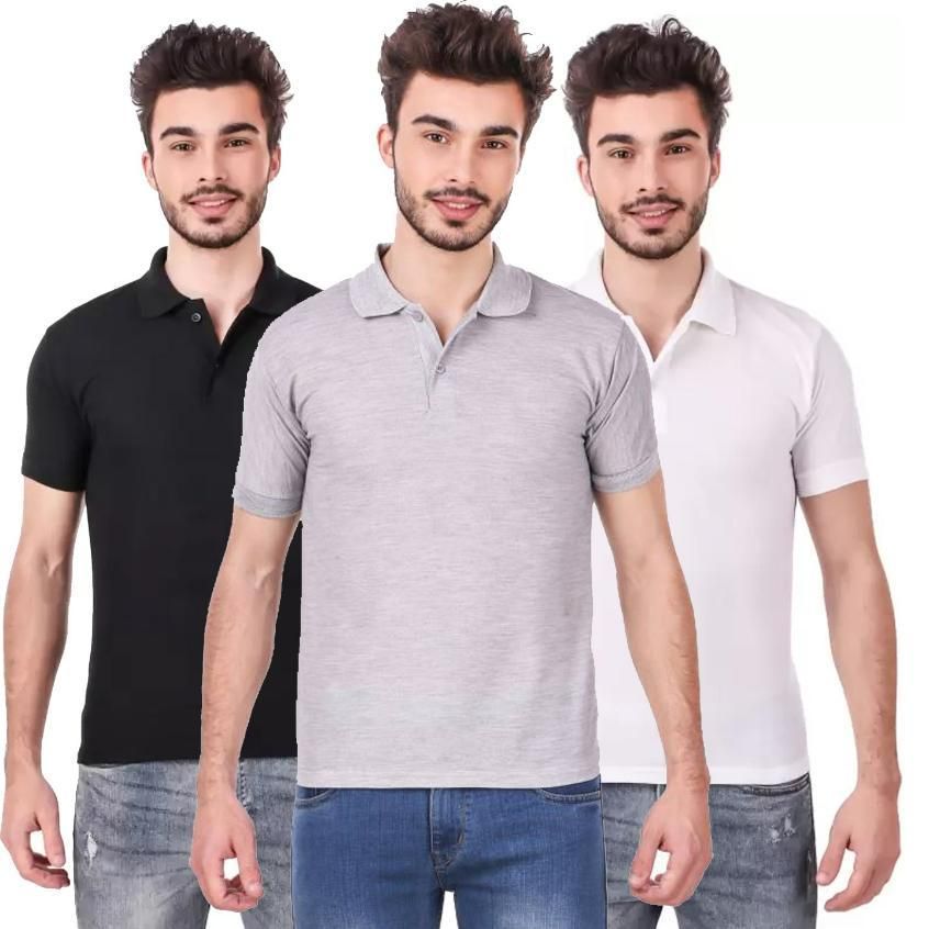 Poly Matte Solid Half Sleeves Mens Polo T-Shirt Pack Of 3
